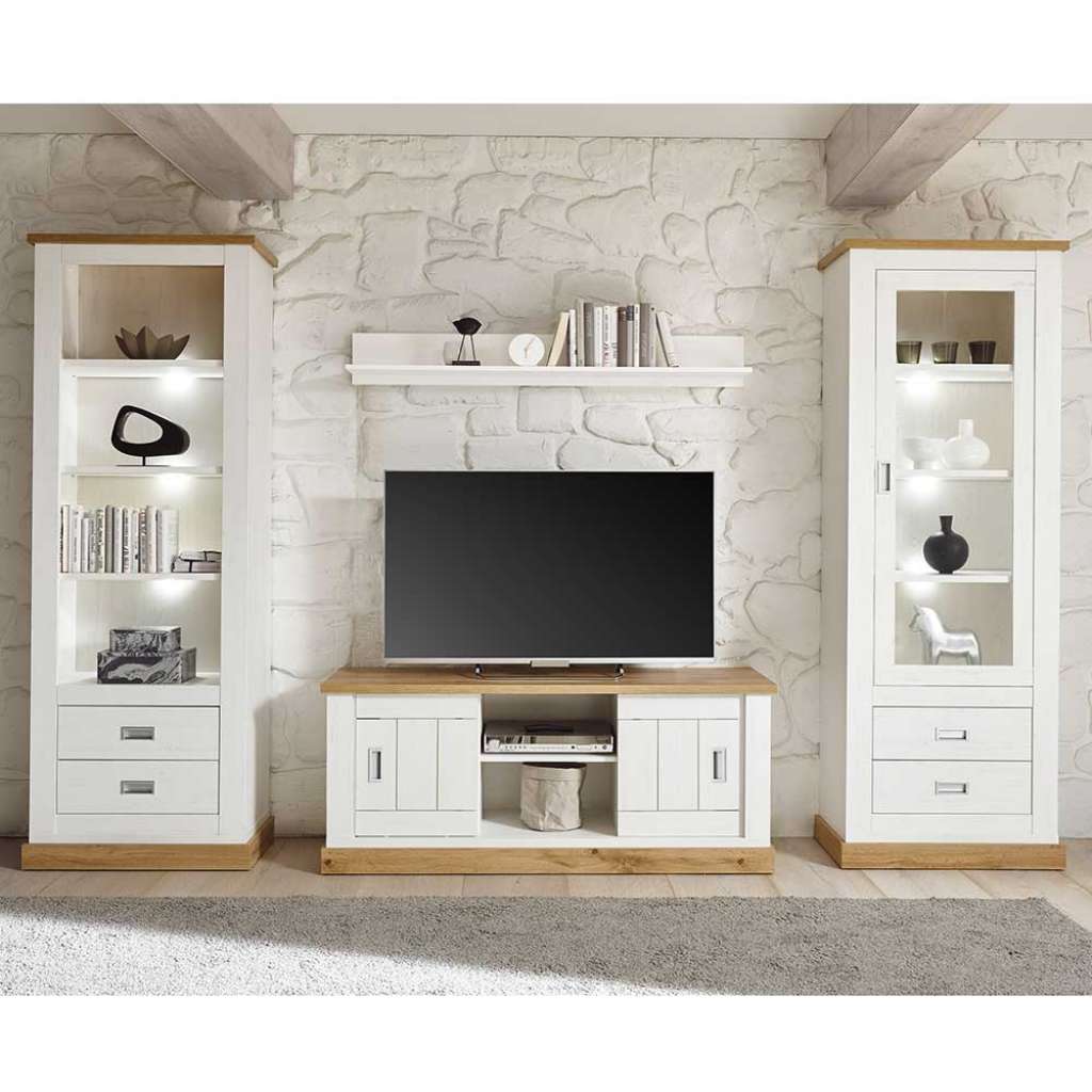 Landhaus Wohnwand in Weiß und Wildeiche Optik (4-teilig)