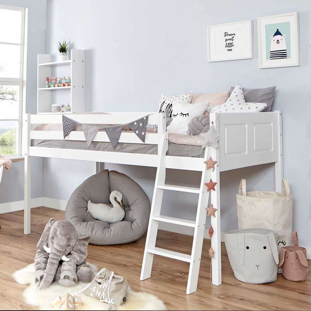 Kinderbett aus Buche Massivholz Weiß