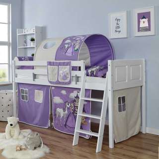 Spielhochbett in Weiß Beige und Lila Prinzessin Motiv