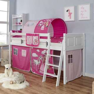 Spielhochbett in Weiß Pink und Rosa Prinzessin Motiv