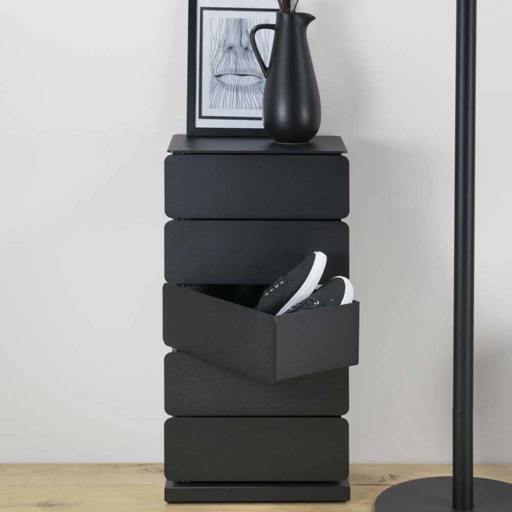 Design Schuhkommode in Schwarz schwenkbaren Schubladen