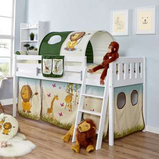 Kinderspielbett mit Tunnel und Vorhang im Zootier Design Buche Massivholz
