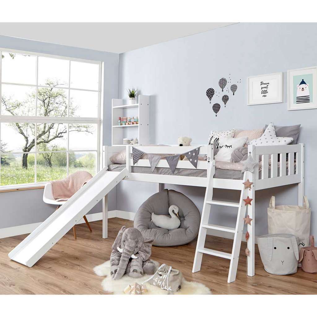 Halbhohes Rutschbett in Weiß Buche Massivholz