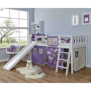 Kinderzimmerbett mit Rutsche und Vorhang Prinzessin Design