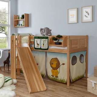 Kinder Hochbett mit Rutsche Vorhang im Zootier Design