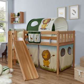 Kinderspielbett mit Rutsche und Tunnel Buche Massivholz