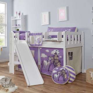 Kinder Halbhochbett mit Rutsche und Vorhang Prinzessin Design