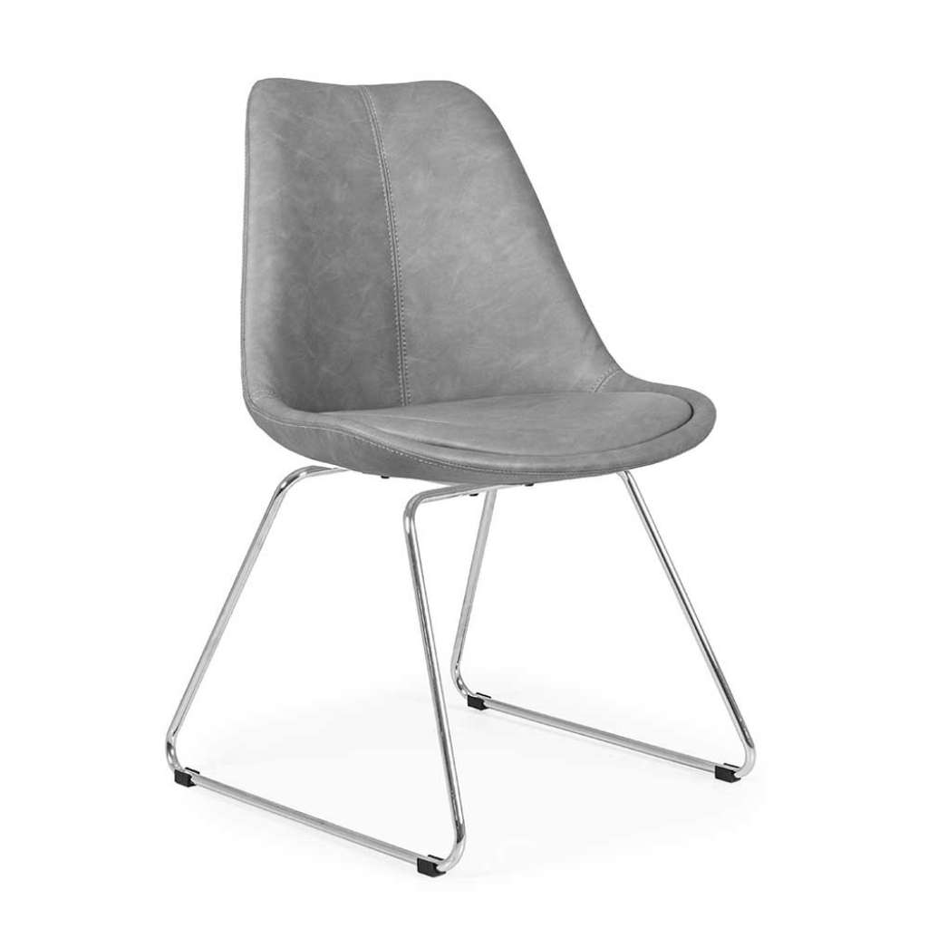 Schalen Küchenstühle in Grau Kunstleder Metallbügeln (2er Set)