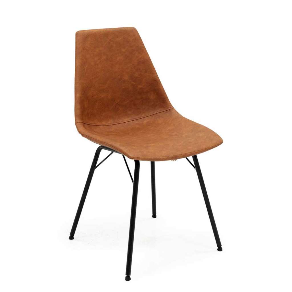 Polsterstühle in Cognac Braun Kunstleder Metallgestell (2er Set)