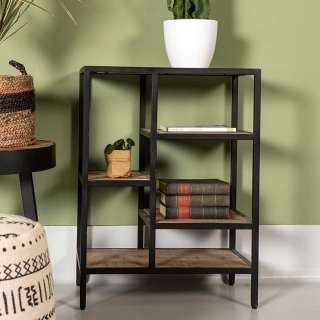 Bücherregal aus Mangobaum Massivholz und Eisen 60 cm breit