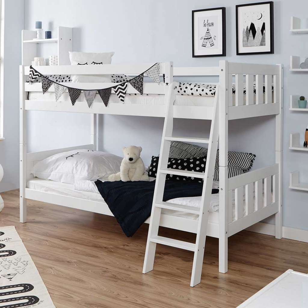 Stockbett in Weiß Buche Massivholz