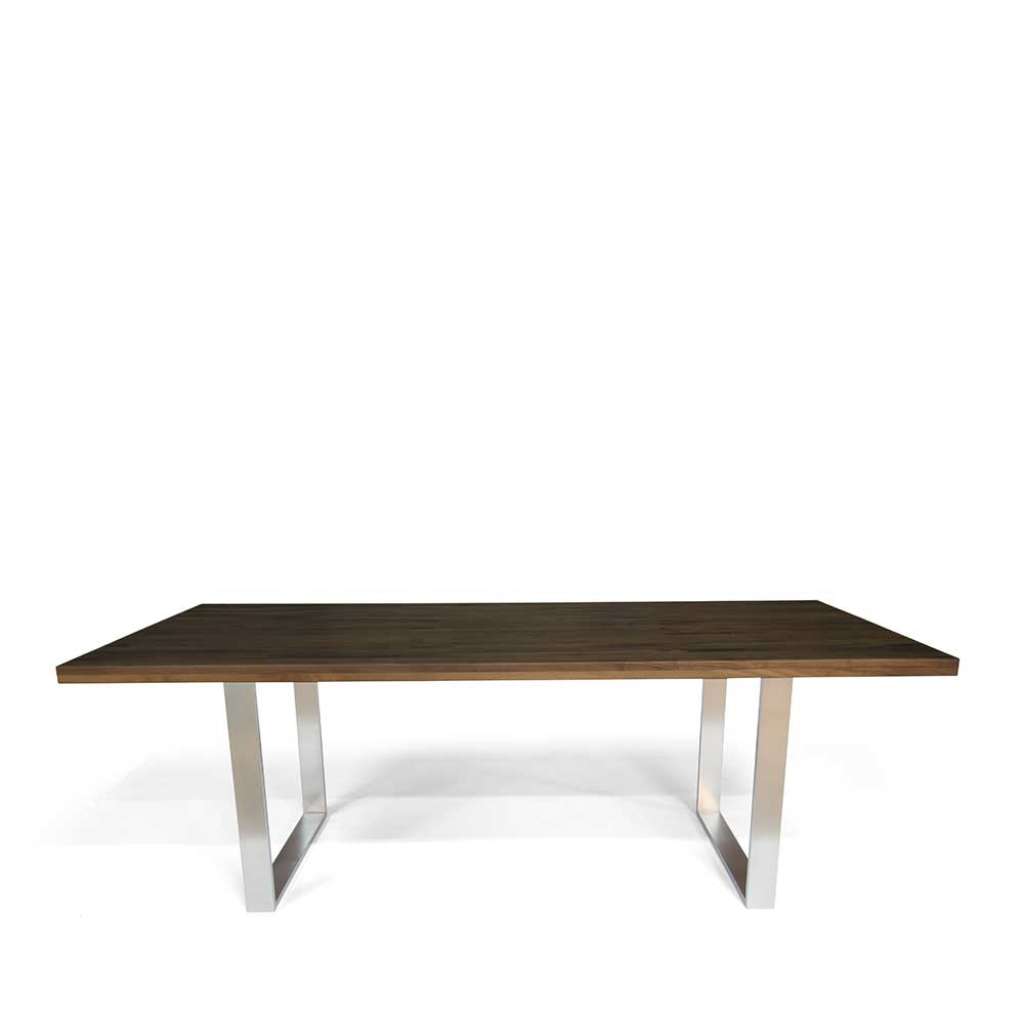 Küchentisch aus Nussbaum Massivholz und Edelstahl 75 cm hoch