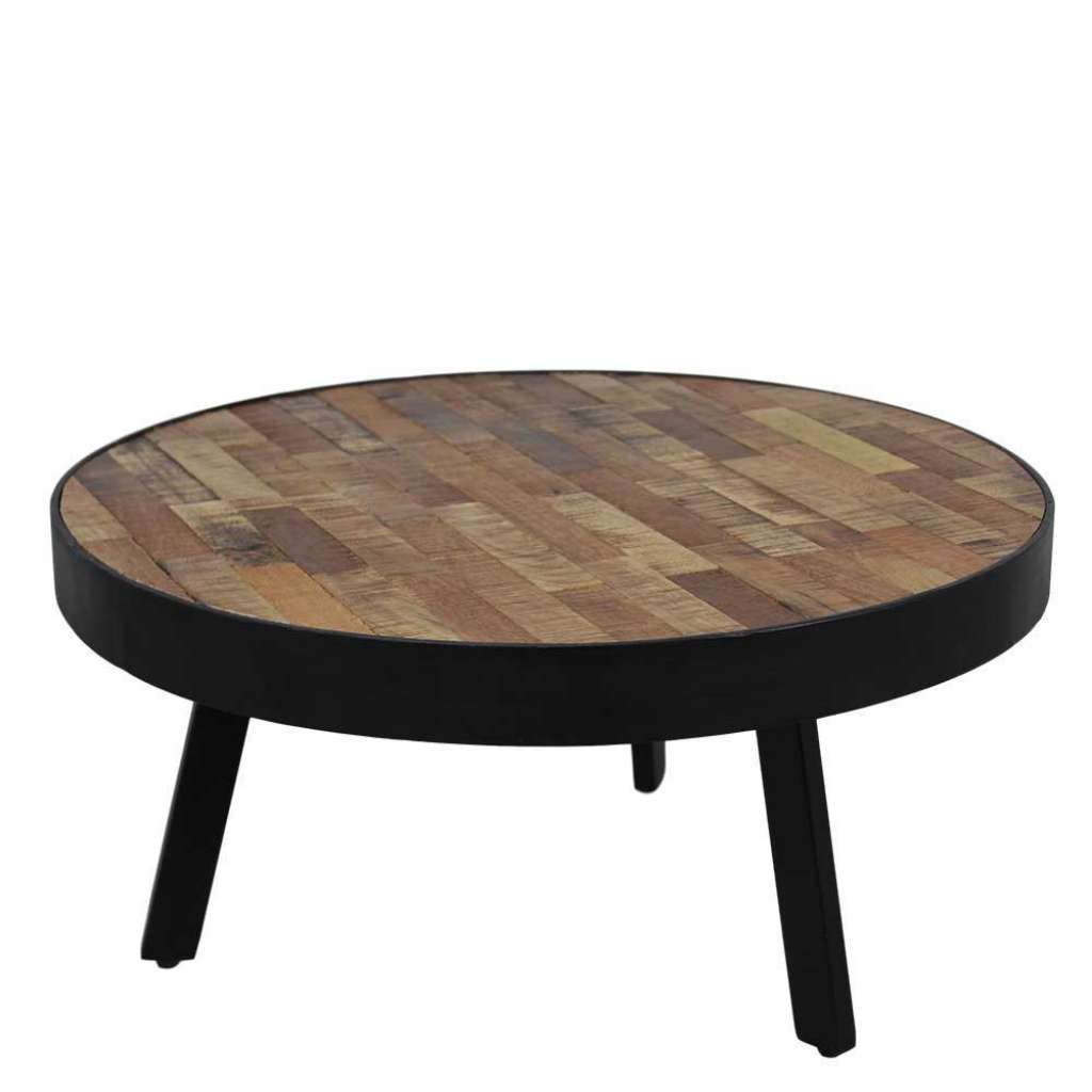 Runder Couchtisch aus Mangobaum Massivholz und Eisen Loft Design