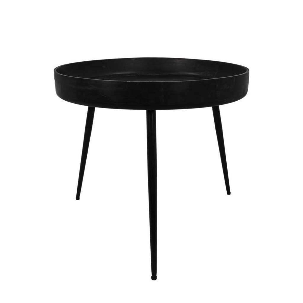 Runder Sofatisch in Schwarz Mangobaum Massivholz und Stahl