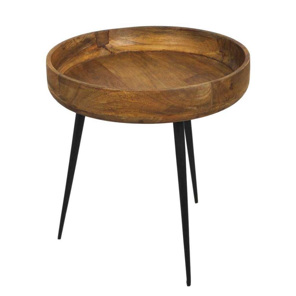 Couch Beistelltisch aus Mangobaum Massivholz und Eisen Loft Design