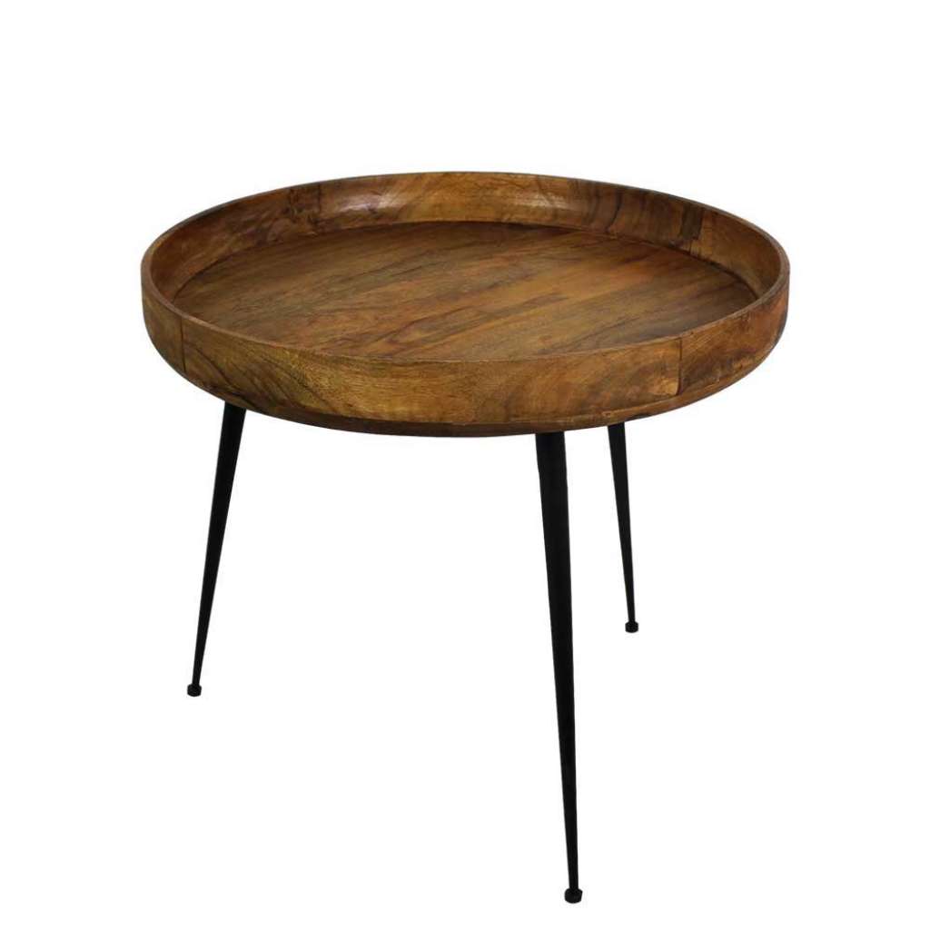Sofa Beistelltisch aus Mangobaum Massivholz und Eisen rund