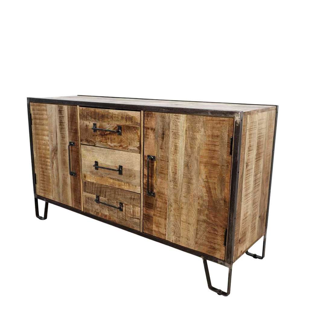 Loft Design Anrichte aus Mangobaum Massivholz und Eisen 150 cm breit