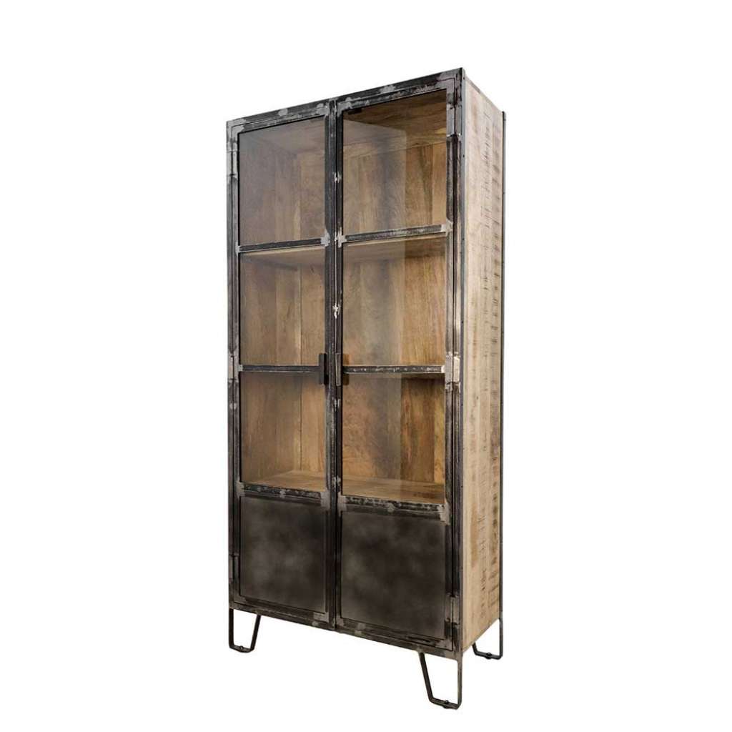 Standvitrine aus Mangobaum Massivholz und Eisen Industry Design