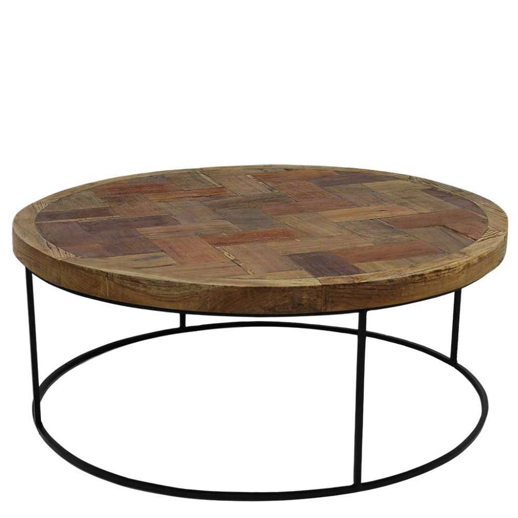 Salontisch aus Teak Massivholz und Eisen rund