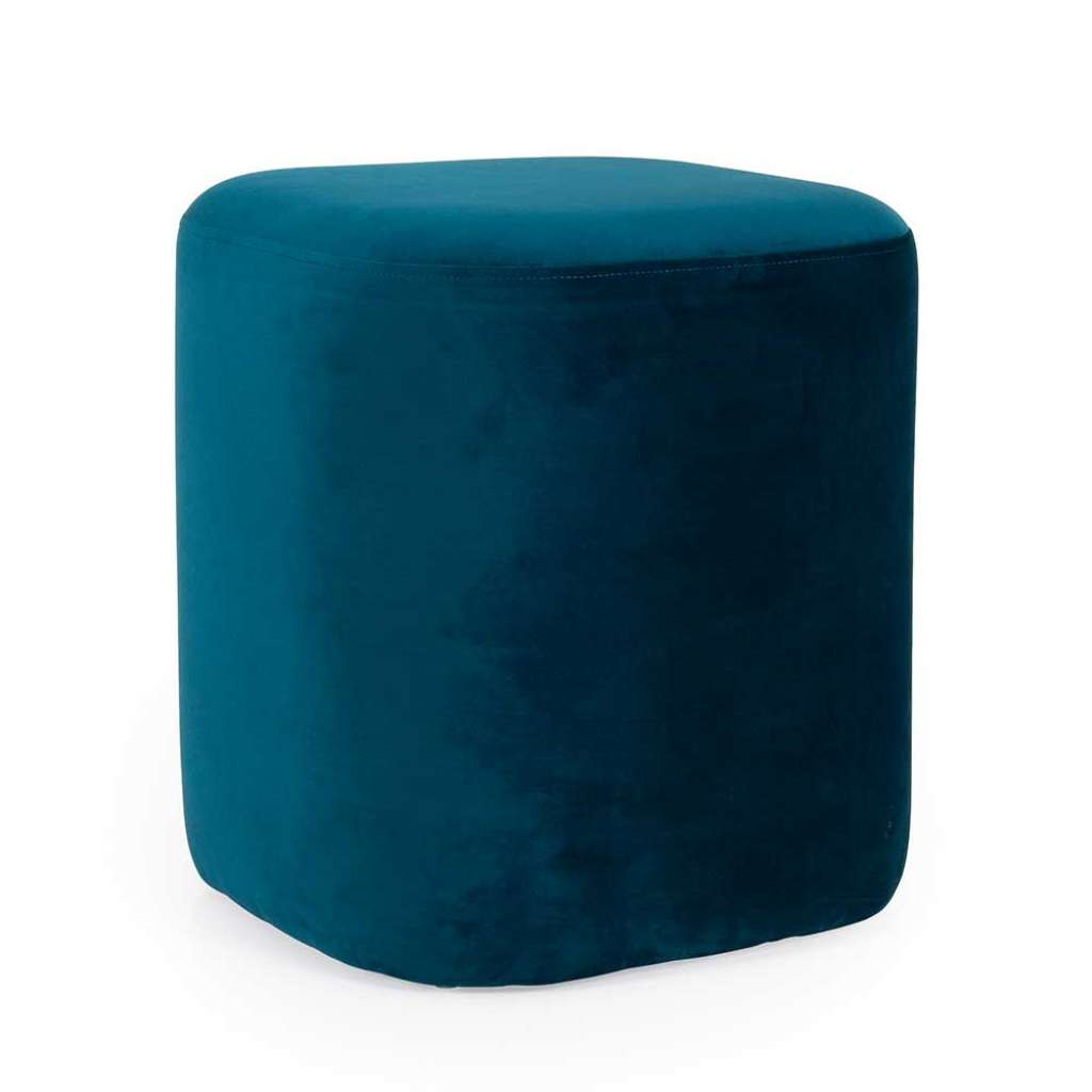 Polsterhocker in Petrol Velours quadratisch