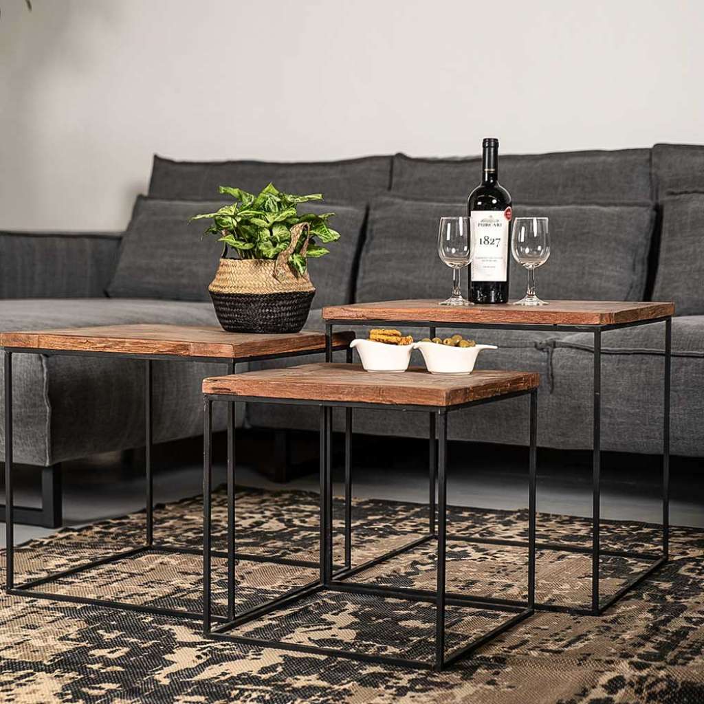 Altholztisch Set handgearbeitet Loft Design (3-teilig)