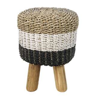 Hocker aus Raffia und Teak Massivholz Skandi Design