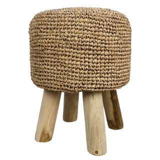 Sitzhocker aus Raffia und Teak Massivholz handgearbeitet