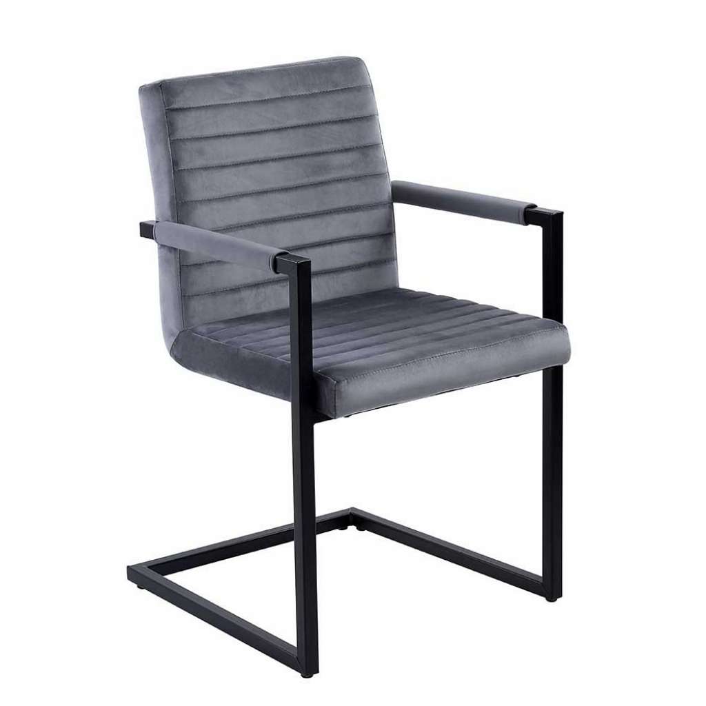 Freischwinger Stühle in Grau und Schwarz Armlehnen (2er Set)