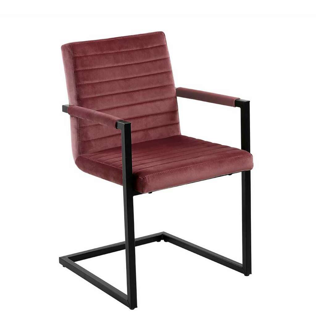 Armlehnenstühle in Altrosa und Schwarz Samt und Metall (2er Set)