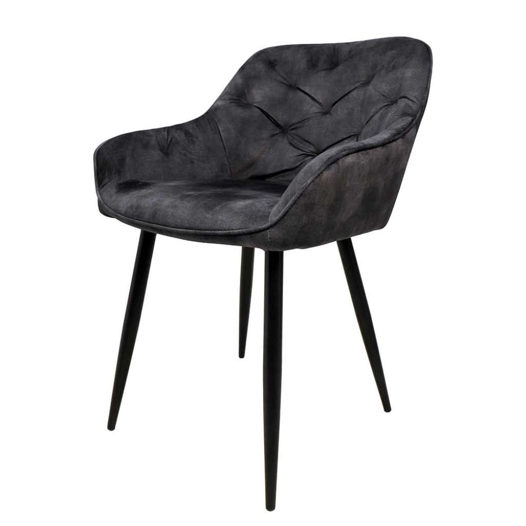 Polsterstühle in Schwarz Samt und Metall (2er Set)