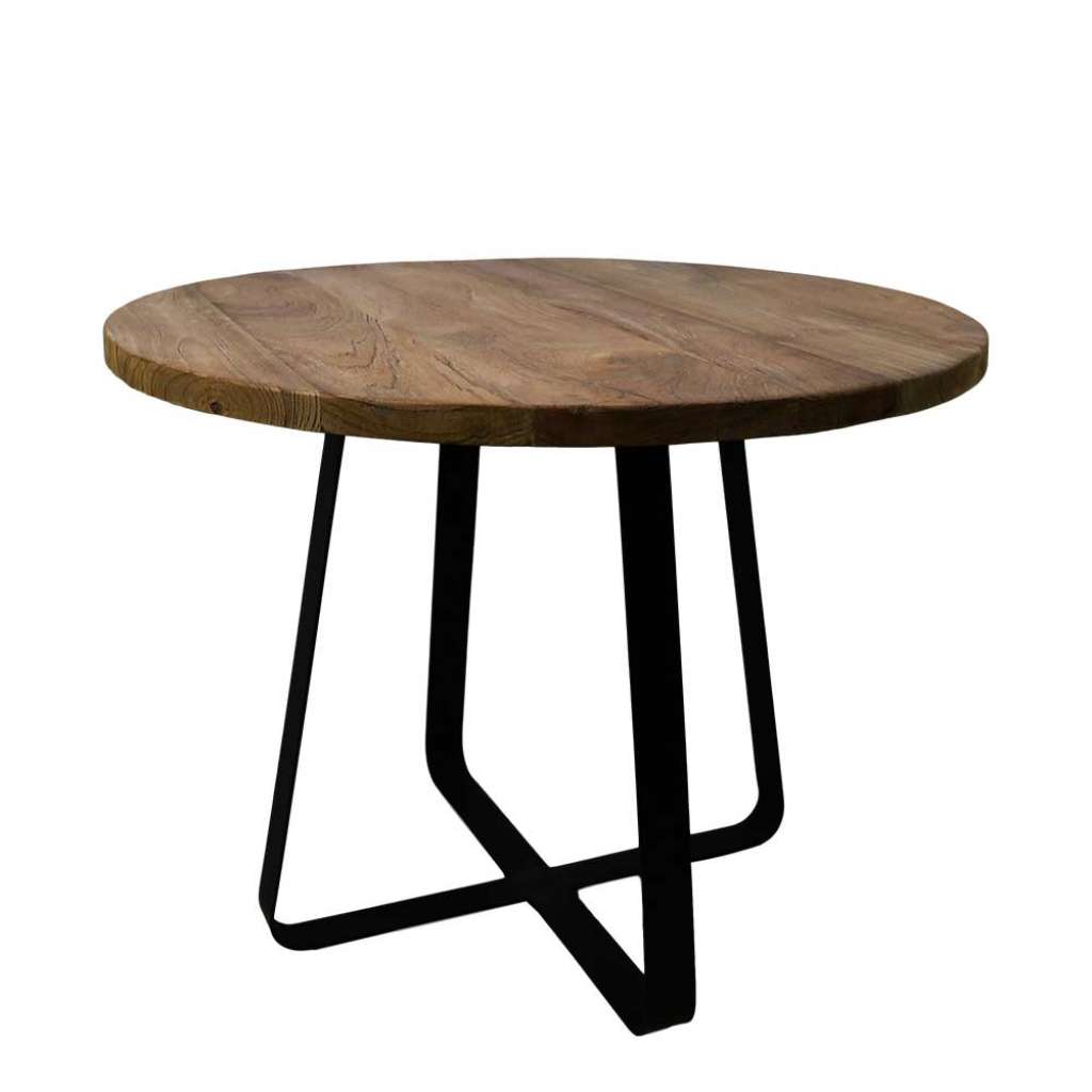 Wohnzimmertisch aus Teak Recyclingholz Metall in Schwarz