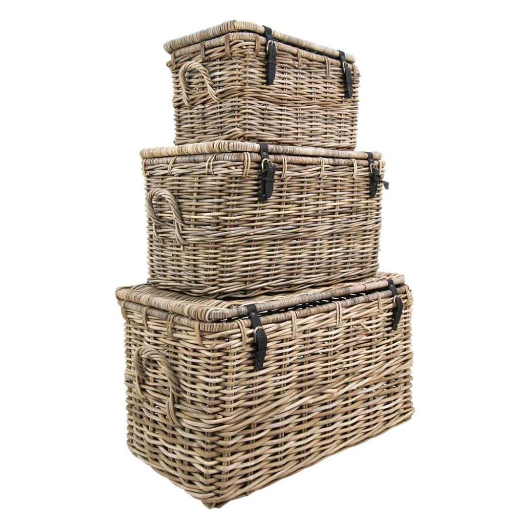 Deko Truhen in Beigegrau Rattan (3-teilig)