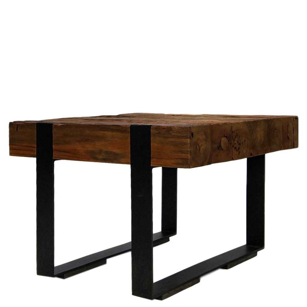 Wohnzimmertisch aus Teak Recyclingholz Eisen in Schwarz