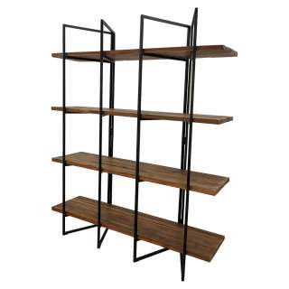 Regalwand aus Teak Recyclingholz Eisen in Schwarz