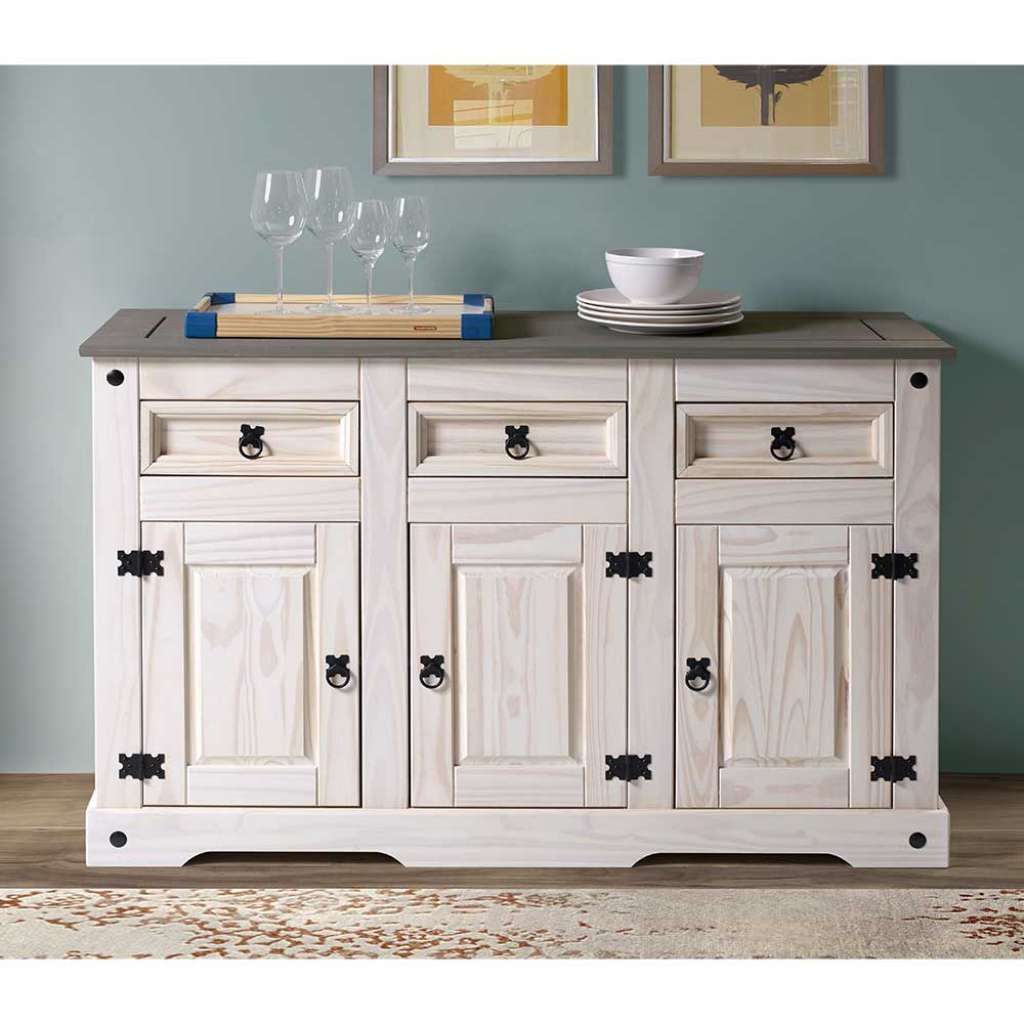 Massivholz Sideboard in Weiß und Grau lackiert Mexiko Stil