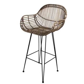 Rattan Barhocker in Schwarzbraun Rückenlehne
