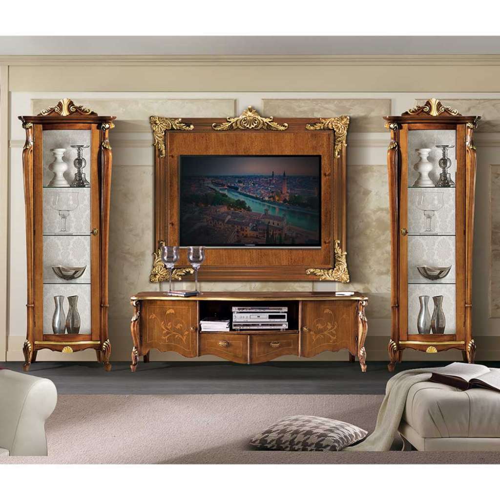 Wohnzimmerwand in Nussbaumfarben und Weiß italienischen Stil (4-teilig)