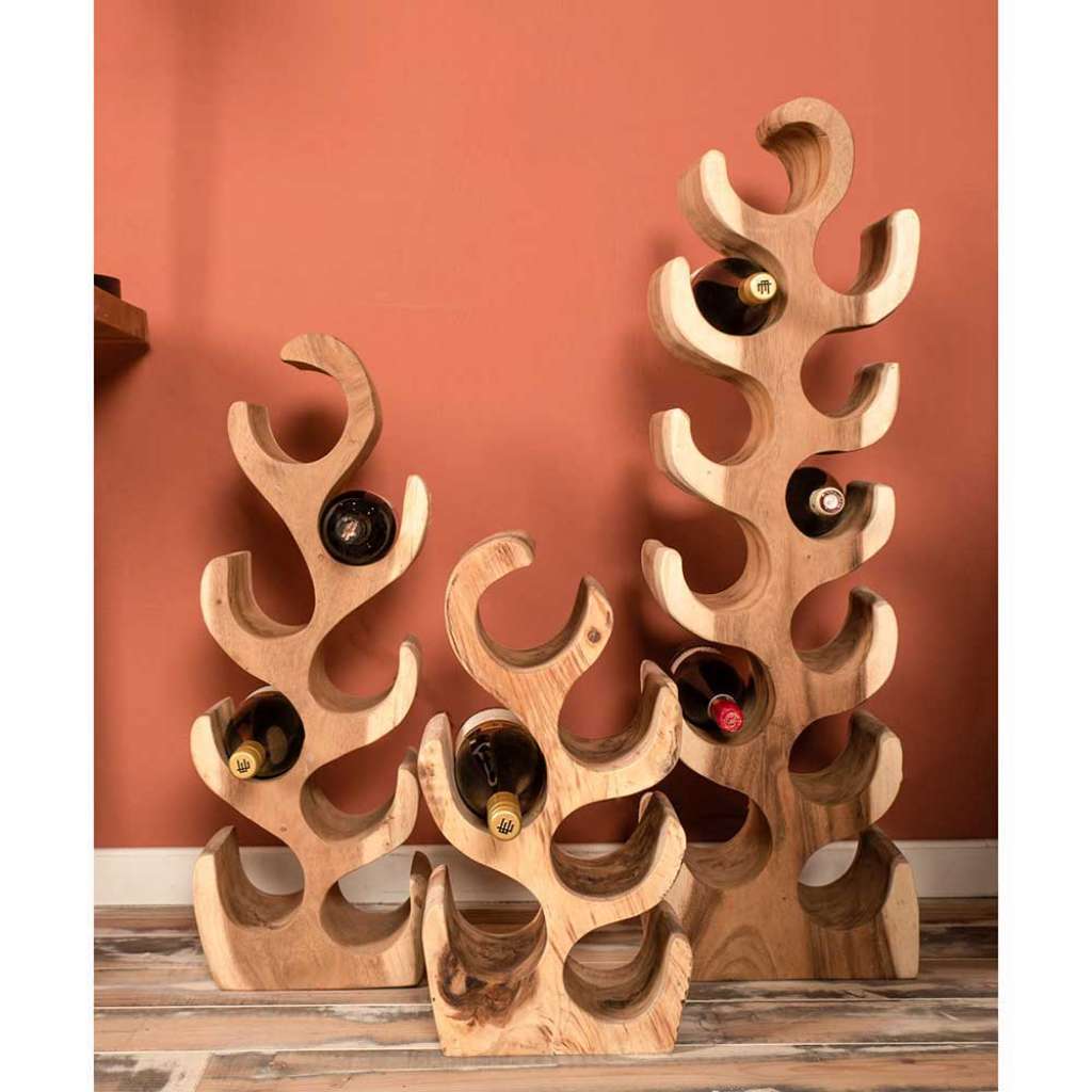 Weinregal Set aus Suar Massivholz Landhausstil (3-teilig)
