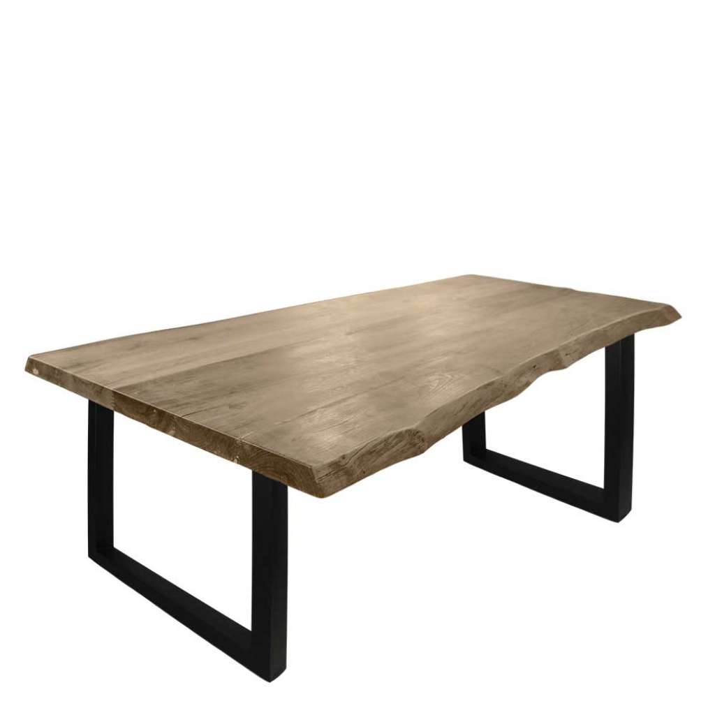 Esstisch in Teakfarben und Schwarz Massivholz und Metall