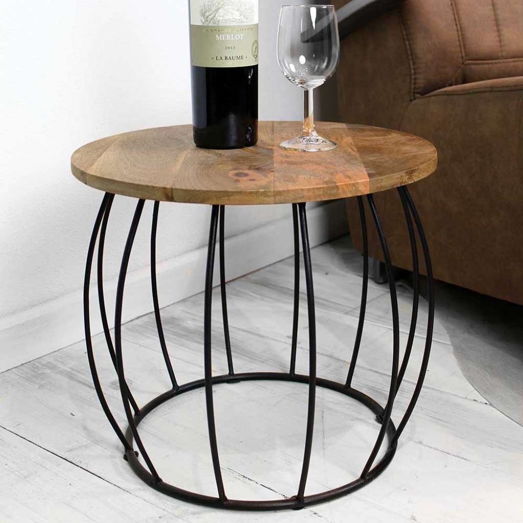 Wohnzimmertisch aus Mangobaum Massivholz und Eisen 40 cm breit
