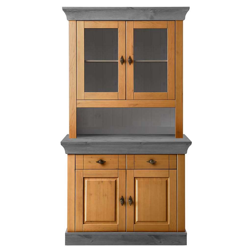 Buffet Vitrine aus Kiefer teilmassiv Landhausstil