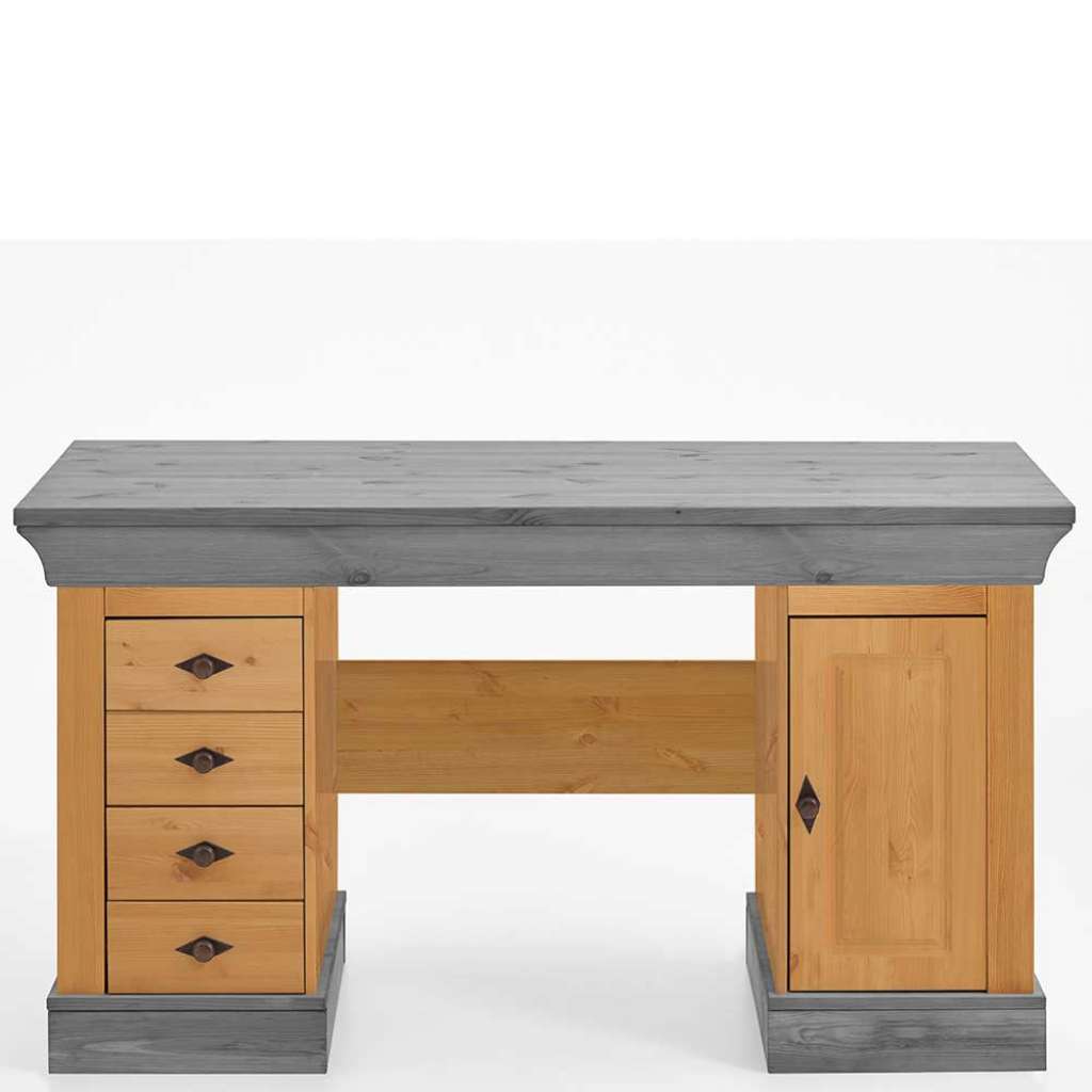 Landhaus Schreibtisch aus Kiefer teilmassiv grauer Tischplatte