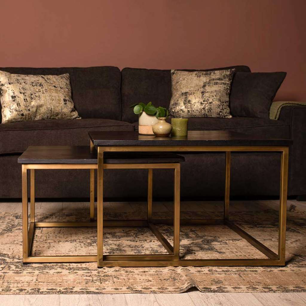Sofatisch Set aus Mangobaum Massivholz Metall (2-teilig)
