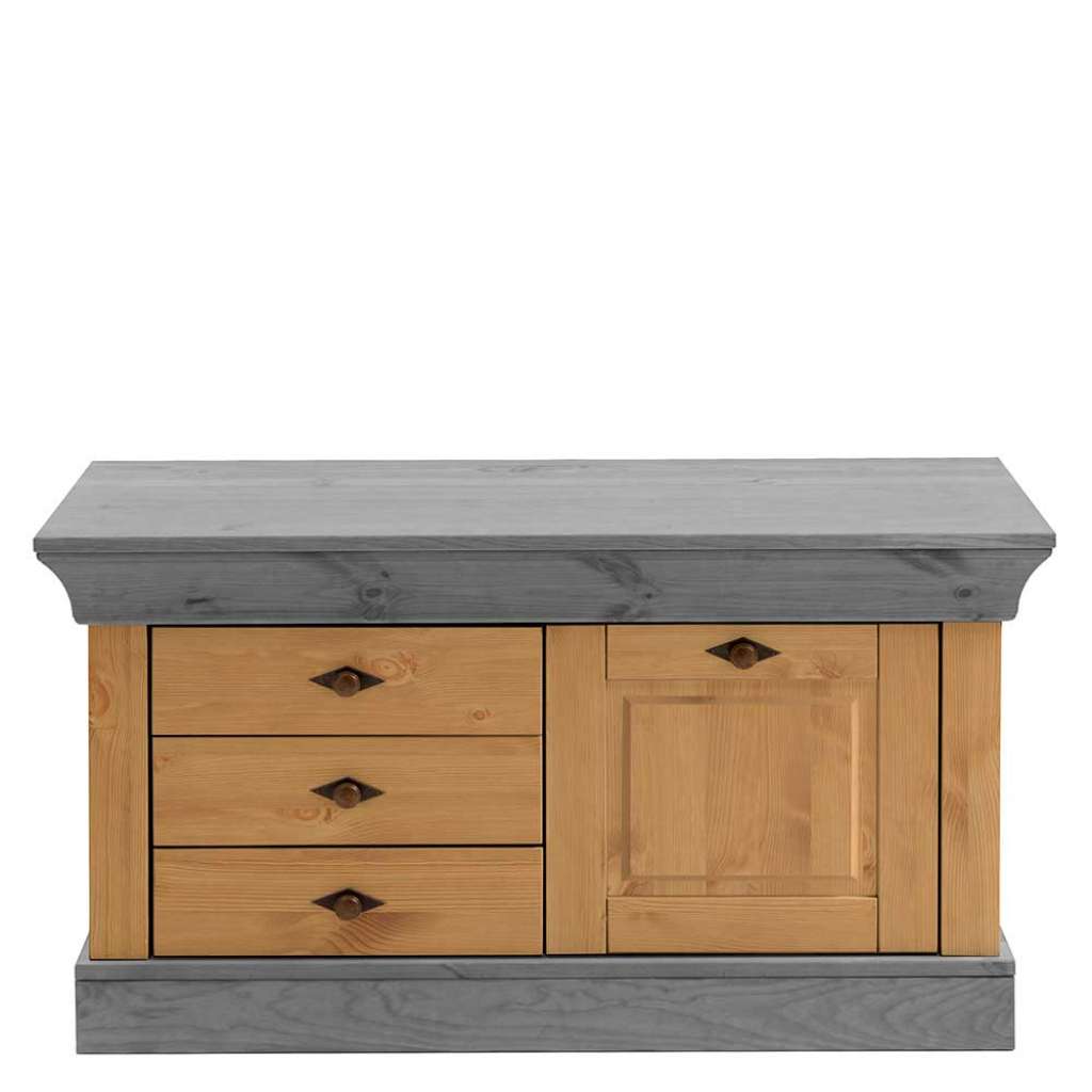 Garderobenbank in Grau und Kieferfarben teilmassiv gebeizt und geölt