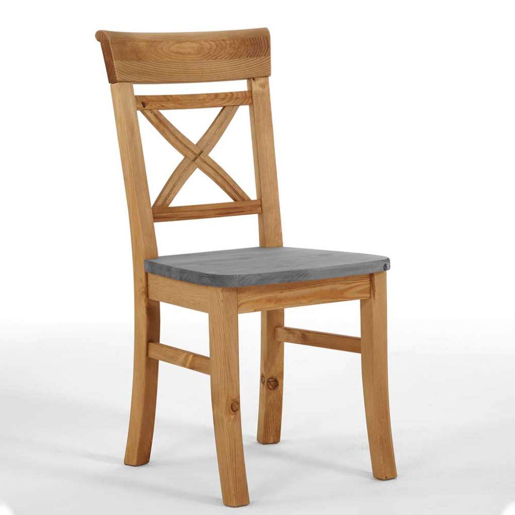 Landhaus Holzstühle in Grau Kiefer massiv 40 cm Sitztiefe (2er Set)