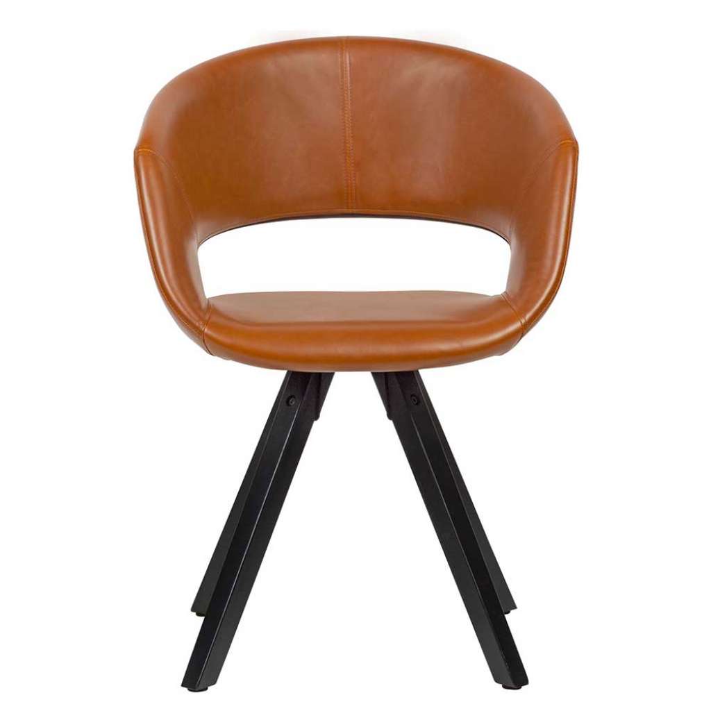 Esstischsessel in Cognac Braun Kunstleder Massivholzgestell