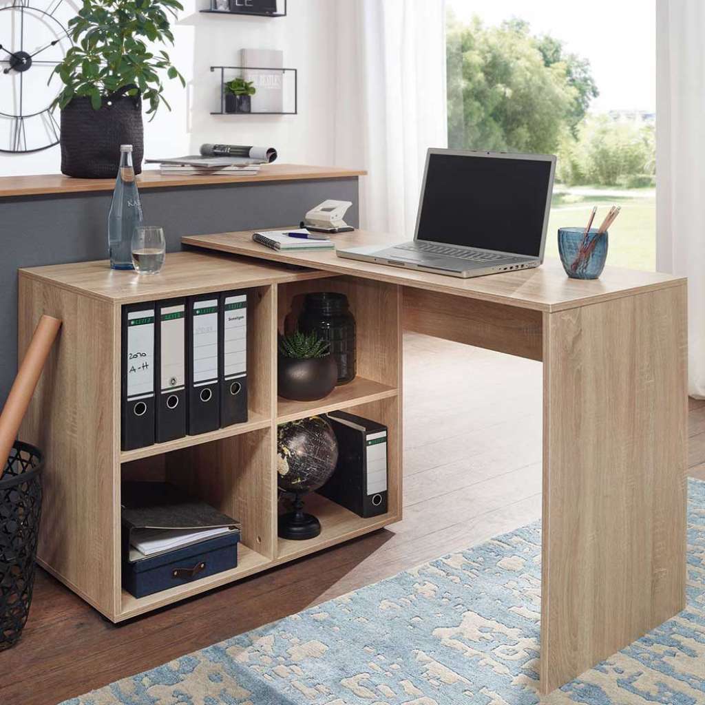 Winkel Schreibtisch in Sonoma Eiche Seitenregal