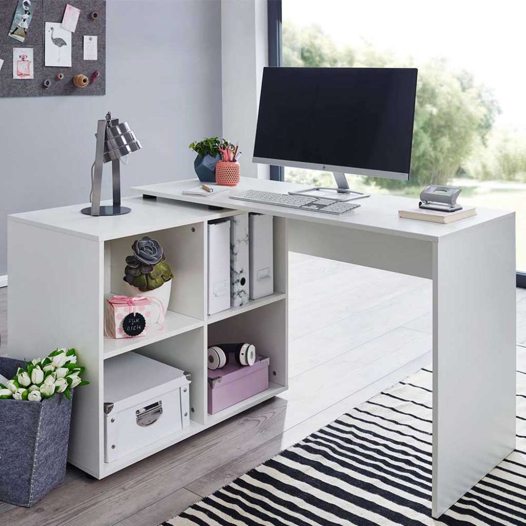 Bürotisch in Weiß Seitenregal