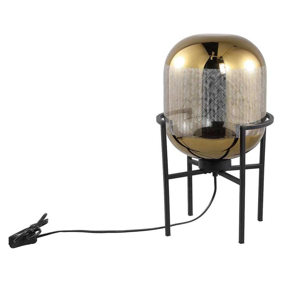 Tischlampe in Schwarz und Goldfarben Glas und Metall