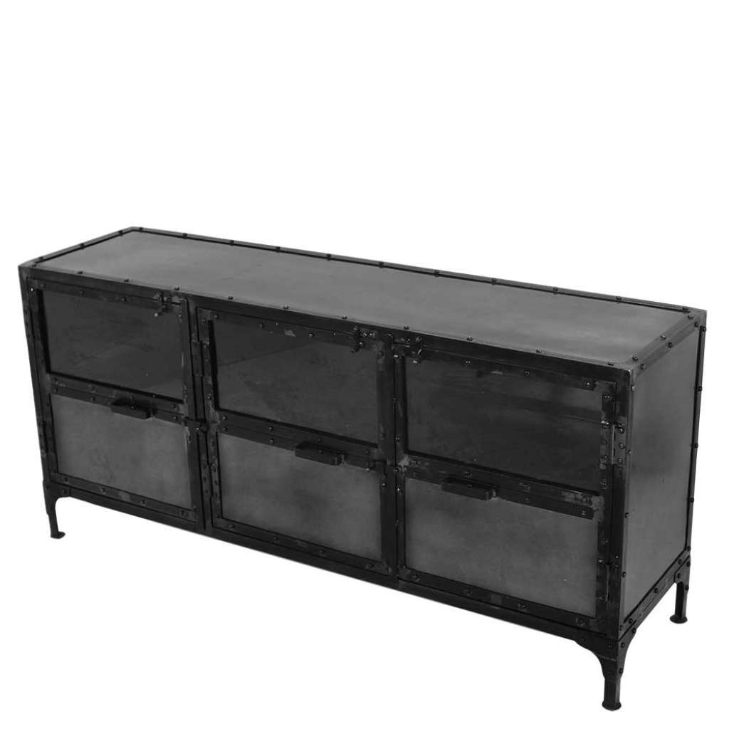 Glastüren Sideboard im Industriedesign Eisen